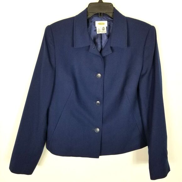 Talbots Women Wool Cropped  Blazer Jacket Sz 14 Button Up Preppy Office Blue - Picture 1 of 5